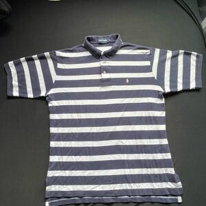 Striped Polo Shirt in Navy and White